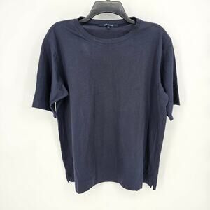 Sofie D’Hoore Solid Navy Blue Short Sleeve Crewneck Basic Cotton T-Shirt 40 M/L